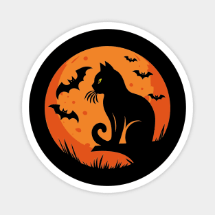 Vintage Halloween Black Cat Moon Magnet